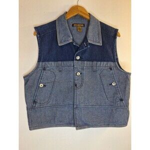 Women's Vintage Denim Vest Sz XL Pockets 90's Western Coastal Cowgirl Casual Y2K